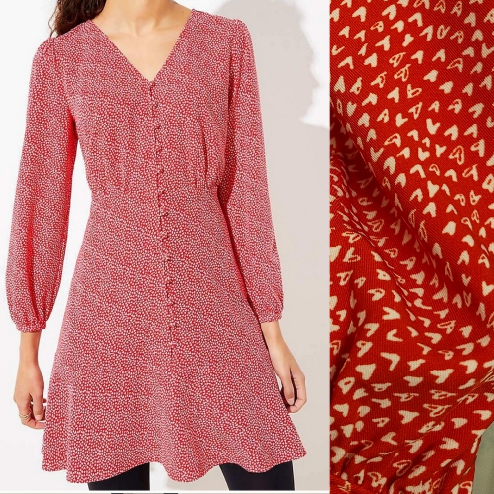 Loft Heart Pattern Long Sleeve Dress